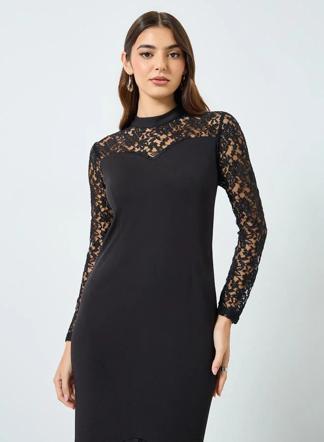 Styli Self Design Long Sleeves Mermaid Midi Dress